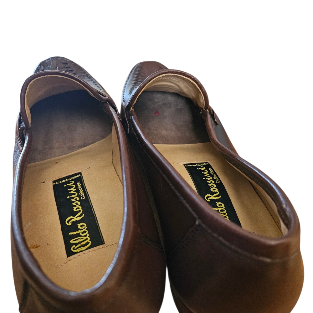 Aldo Rossi Leather Woven Tassel Loafers Shoe Size 10 Argentina Vtg Brown - Picture 5 of 14